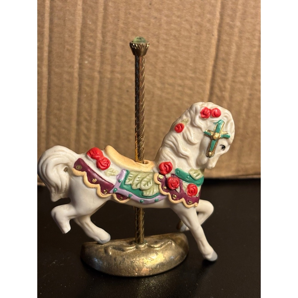 Vintage 1990s Brass And Ceramic Carousel Horse Figurine Made In Philippines